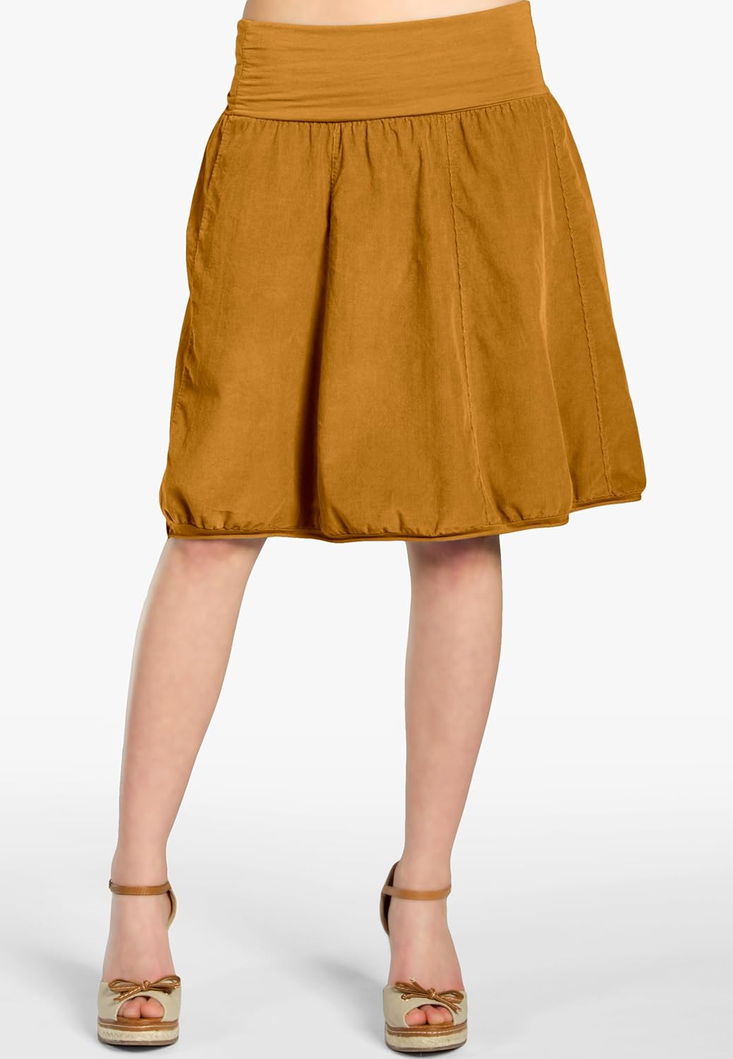 Caspar RO004 Damen Cord Rock Knielang, Curry