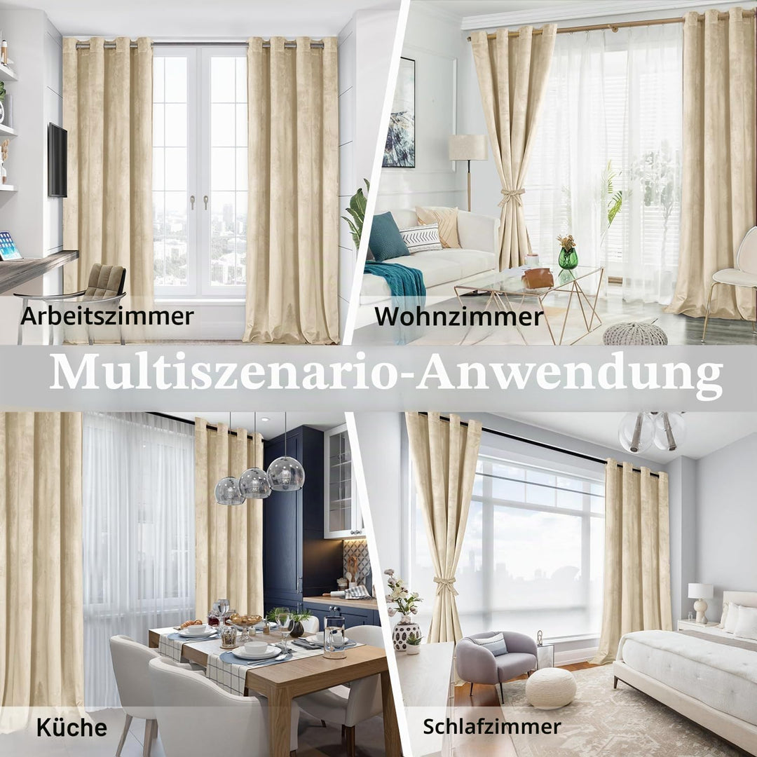 JIUZHEN Verdunklungsvorhang aus Samt,2er Set weiche blickdichte Gardinen mit Ösen für Schlafzimmer,1