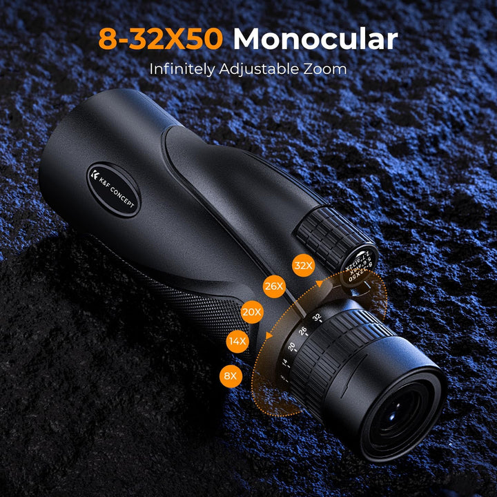 K&amp;F Concept 8-32X50 HD Monokular Teleskop Kontinuierlicher Zoom mit Mobiltelefonclip für Vogelbeobac