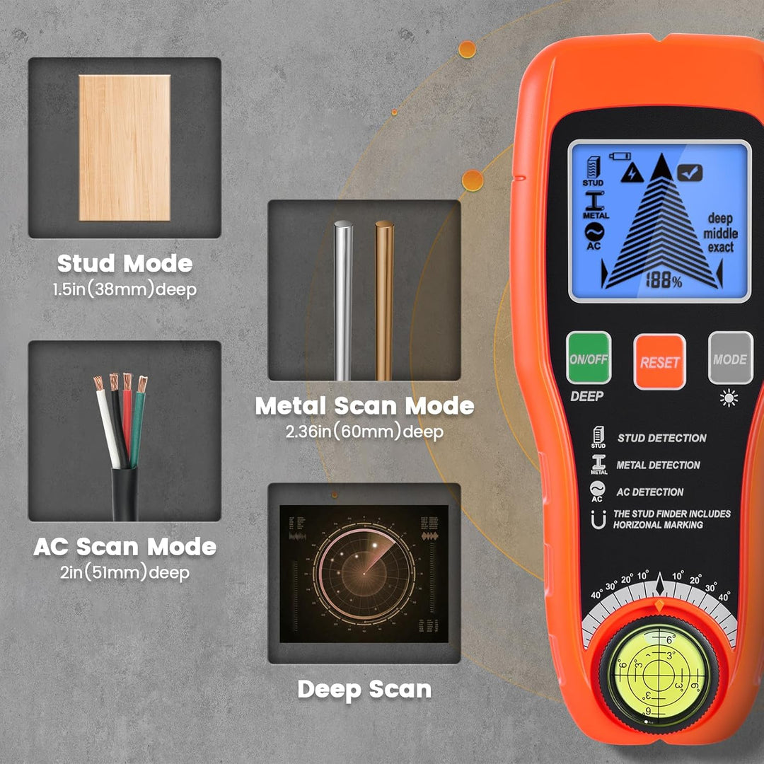 Leitungssuchgerät Ortungsgerät, Multifunktionaler Stud Finder mit LCD-Display & Audio-Alarm, Leitung