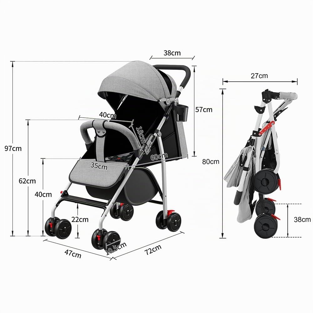 Kinderbuggy, Kinderwagen mit Sonnenschirm, Kinderwagen Zusammenklappbar, Buggy mit Liegefunktion, Ka