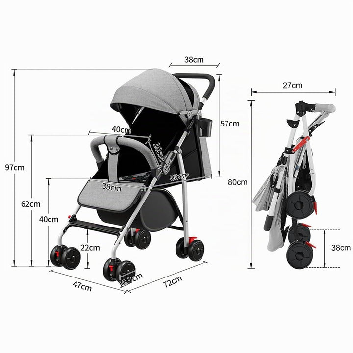 Kinderbuggy, Kinderwagen mit Sonnenschirm, Kinderwagen Zusammenklappbar, Buggy mit Liegefunktion, Ka