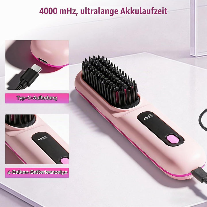 Mini Haarbürste Elektrisch, Glättbürste Kabellos, Stylingbürste für Kurze Haare, Elektrische Haarglä
