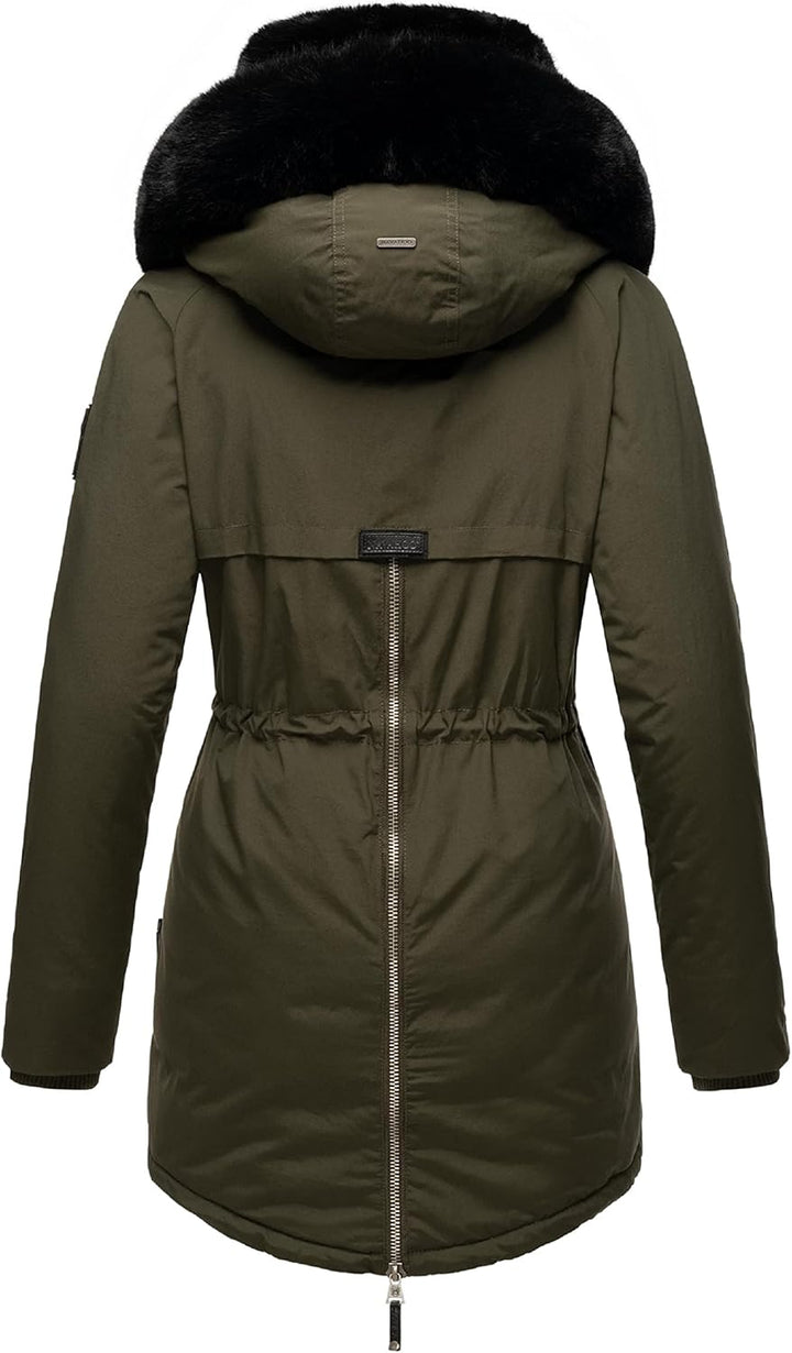 Navahoo Damen Warmer Winterparka mit doppelter Kunstpelz-Kapuze Sweety Deluxe XS-XXL XS Dark Olive,