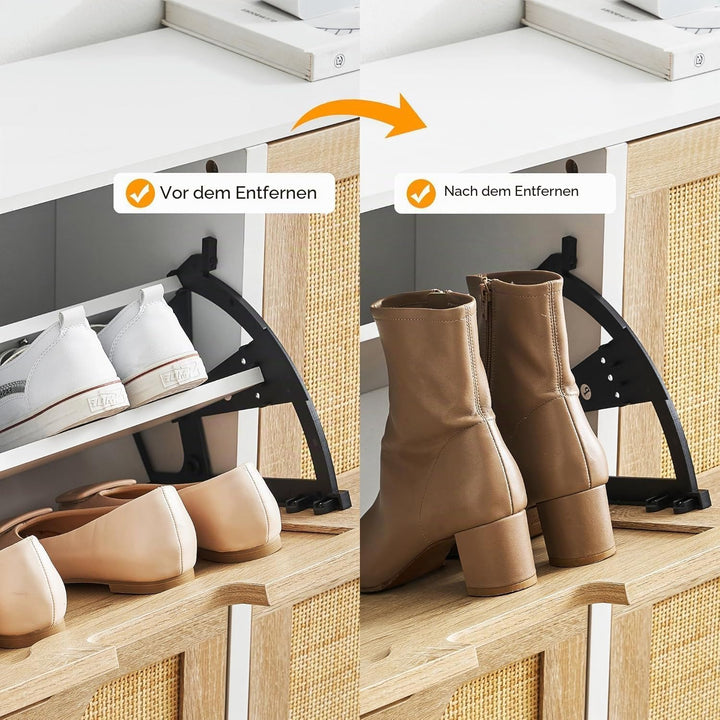 Litake Schuhschrank Schuhkommode mit 4 Rattan Klappen, Schuhkipper Schuhschrank Schuhregal Schmal mi