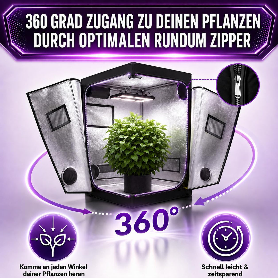Growzelt/Grow-Gewächshaus-Box 80x80x160 | Stabiles Stahlgerüst, Hoher Reflexionsgrad, Feste Lichtdic