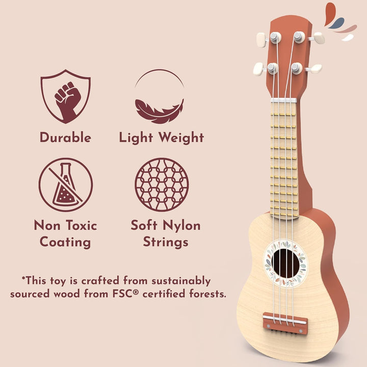 Speedy Monkey 695004 Ukulele, Holz-Instrument für Kinder, viersaitiges Musikinstrument aus Nylon, Gr