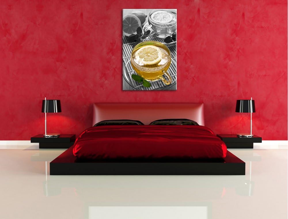 Grüner Tee mit Zitrone schwarz/weiss Format: 100x70 auf Leinwand, XXL riesige Bilder fertig gerahmt