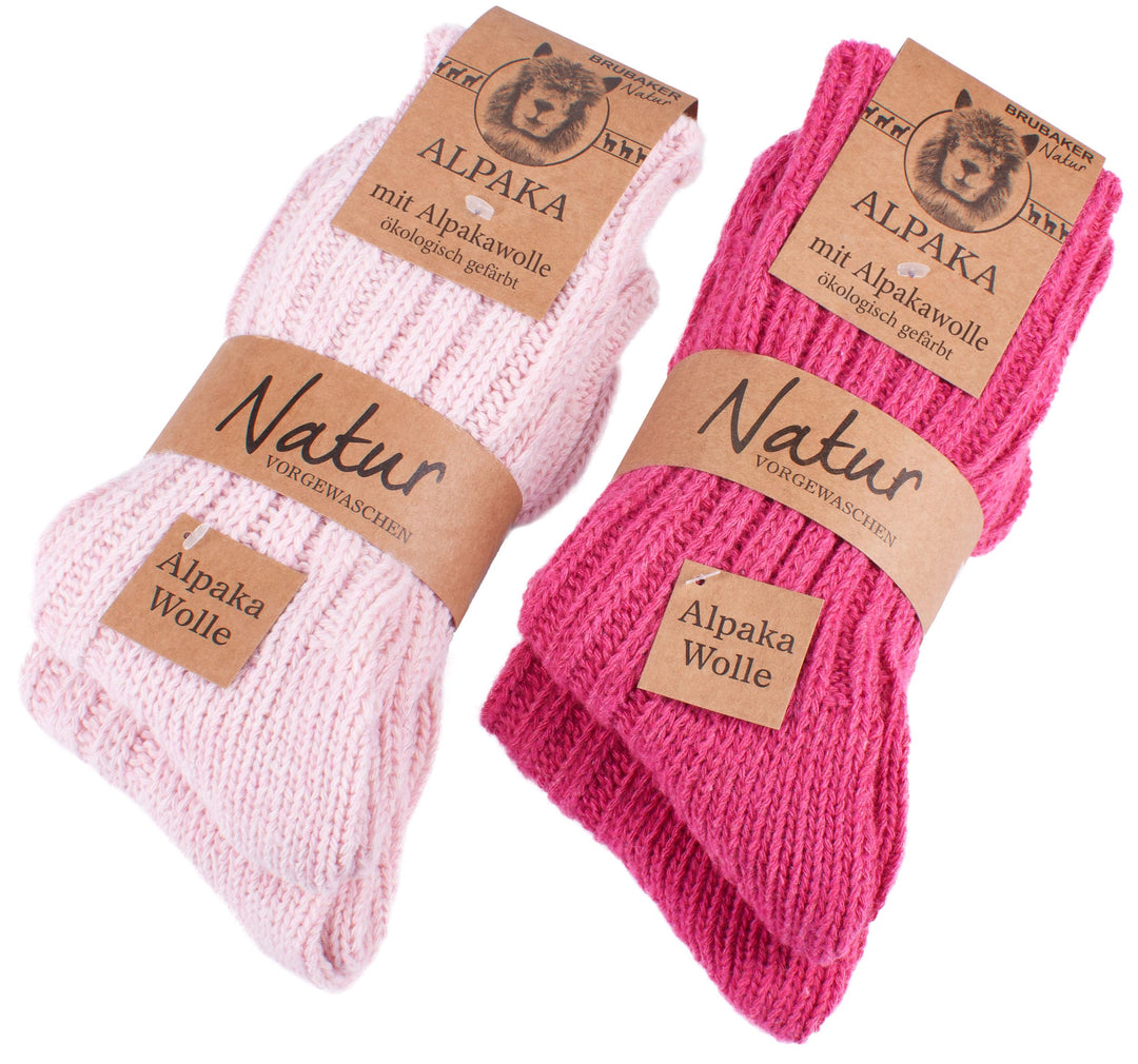 Brubaker 4 Paar Alpaka Socken sehr dick flauschig und warm - reine Alpakawolle 39-42 Pink- und Rosat