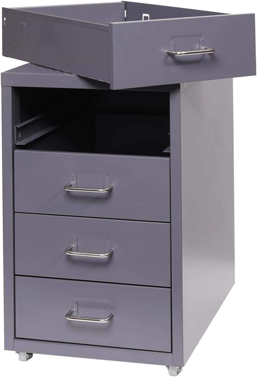 PROREGAL Rollcontainer Housten HxBxT 48x28x41cm 4 Schubladen Dunkelgrau Schubladenschrank Stahlschra