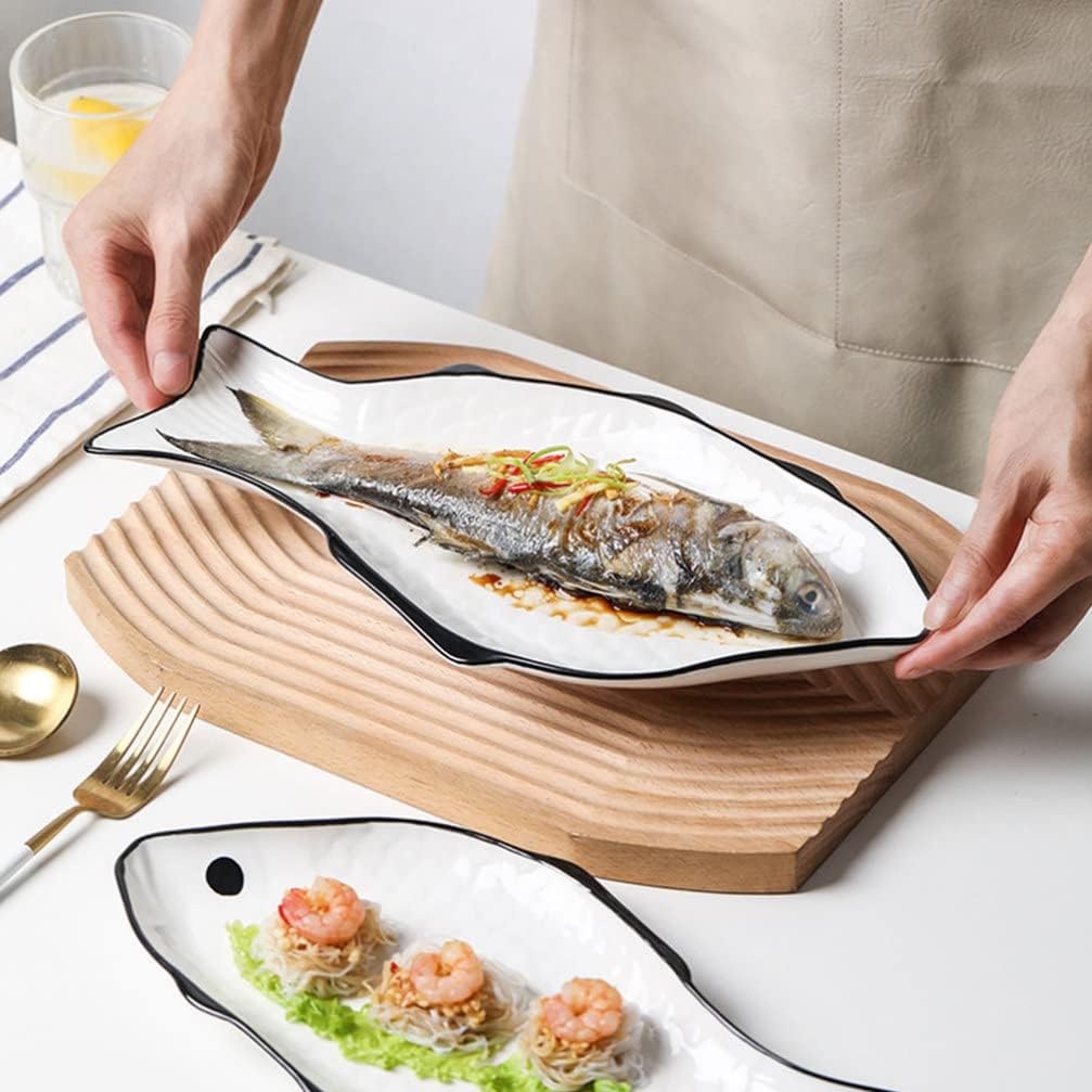 Cabilock Kuchenteller Keramische Servierplatte Fischform Dinner Platte Serviert Teller Lebensmittela