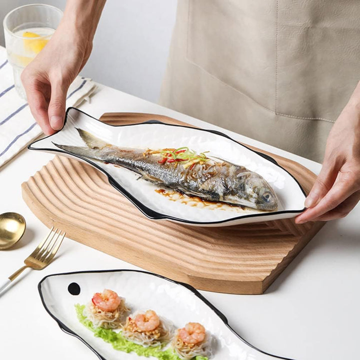 Cabilock Kuchenteller Keramische Servierplatte Fischform Dinner Platte Serviert Teller Lebensmittela