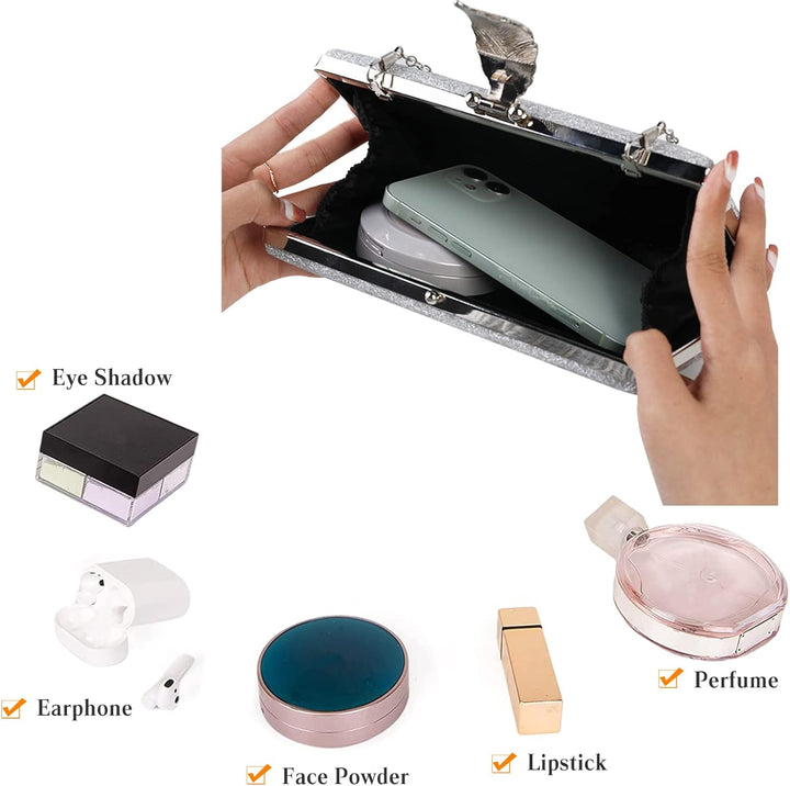 CORIOS Clutch Damen Kette Abendtasche Umhängetasche mit Blatt Schnalle Verschluss Glänzend Schultert