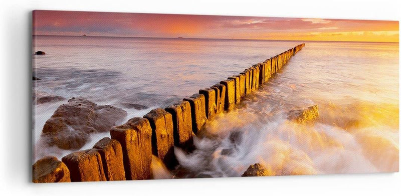 Wandbilder Dekoration Wohnzimmer Boot Landschaft Meer Ostsee Panorama Bilder auf Leinwand 120x50cm L