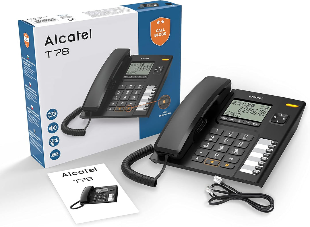 Alcatel T78, schnurgebundenes Festnetztelefon für Heim und Büro, grosses Display, 8 Direktwahltasten