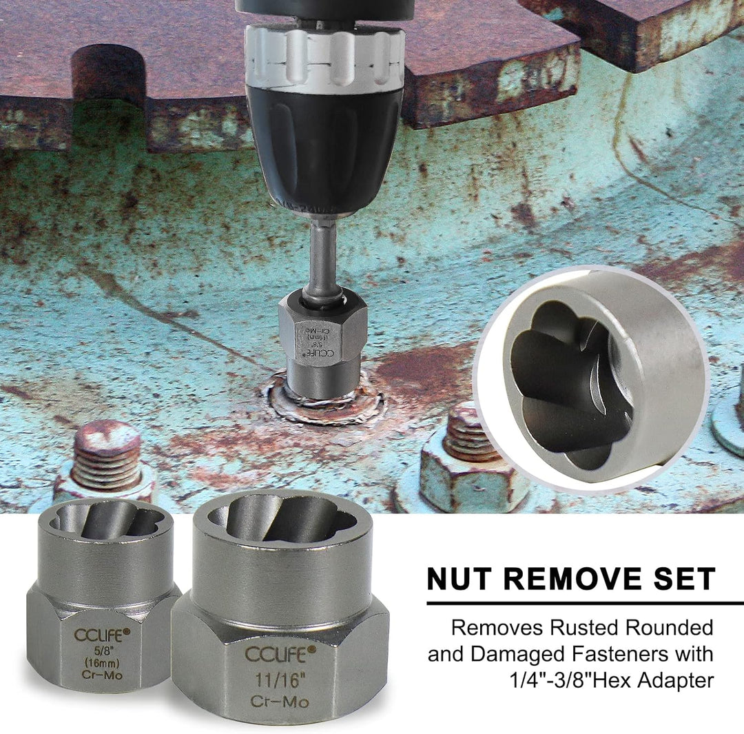 CCLIFE Schraubenausdreher Set 26tlg 3/8" CR-MO Turbonüsse 8-19mm | Linksausdreher Stecknüsse zum Ent