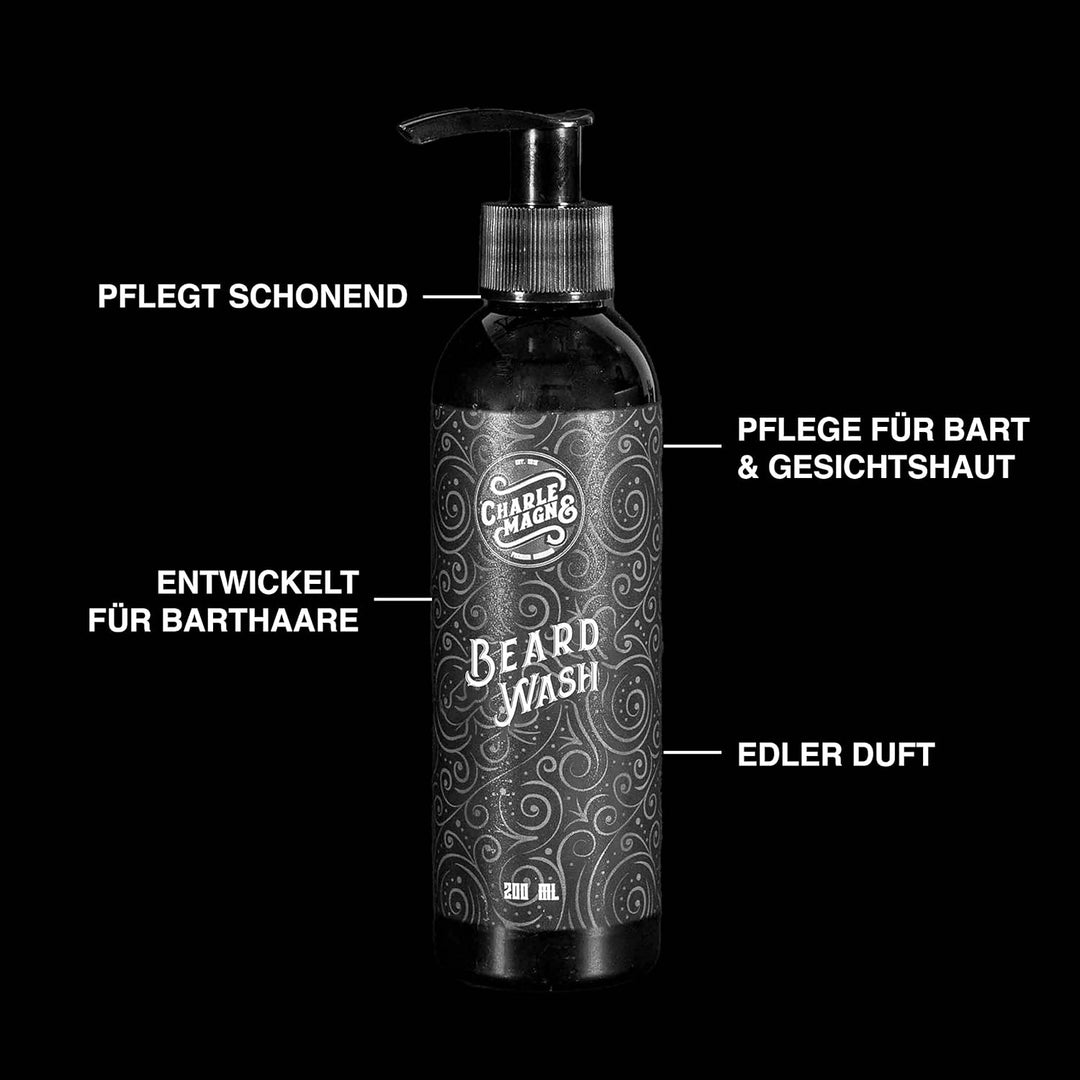 Charlemagne Bartshampoo - 200 ml - Barbershop-Erlebnis & Bart Styling für trockene Haut - Bartshampo
