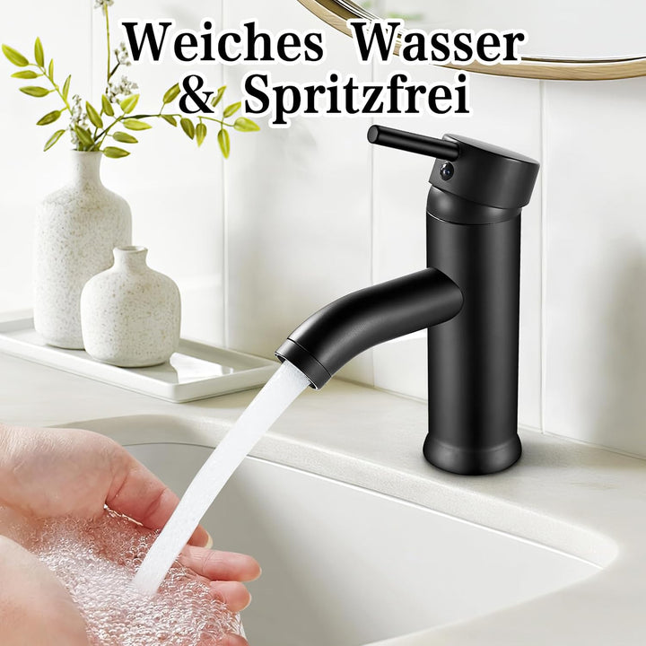 kisimixer Wasserhahn Bad Schwarz Waschtischmischer, Einhandmischer Waschbecken Armaturen mit Kalt/Wa