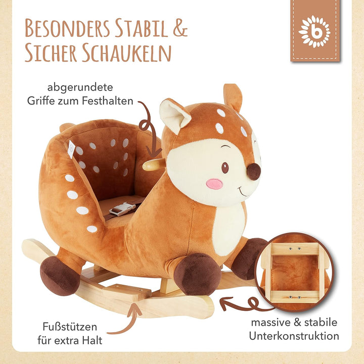 Bieco Plüsch Schaukeltier REH Lina, 60 cm | Kinder Schaukelstuhl mit Sicherheitsgurt | Schaukel | Kl