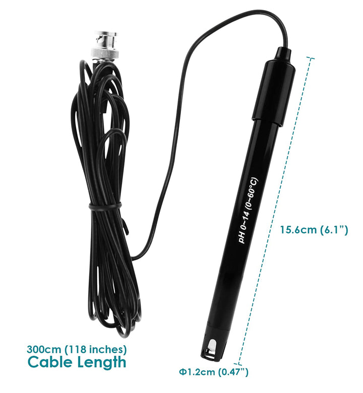 GAIN EXPRESS 0-14 pH Electrode Probe BNC Connection, 300 cm Cable for pH Meter Test Sensor, Replacem