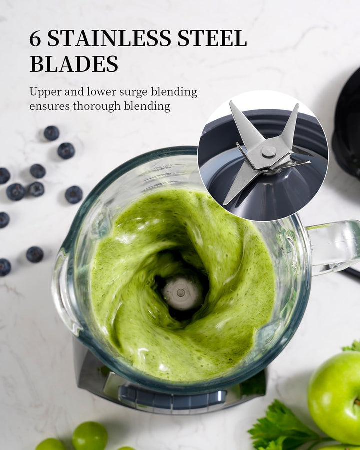 SHARDOR Standmixer, 700 W Spitzenleistung smoothie maker mit 1,5-Liter-Glasbehälter, Edelstahl 6-Kli