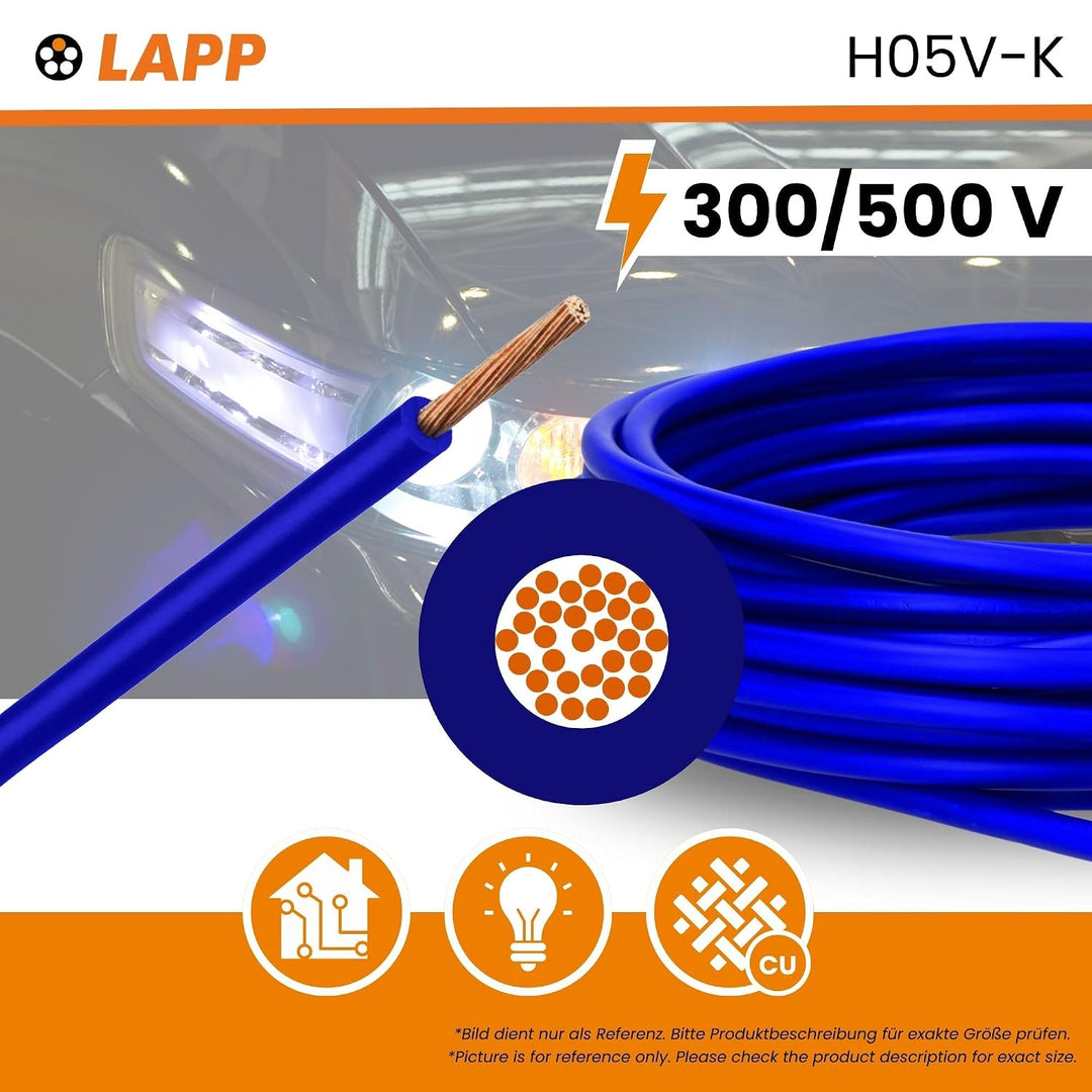 Lapp 100m H05V-K 0,5 mm² Ultramarinblau - PVC Aderleitung Flexibel | Einzelader für Schaltschrank &amp;