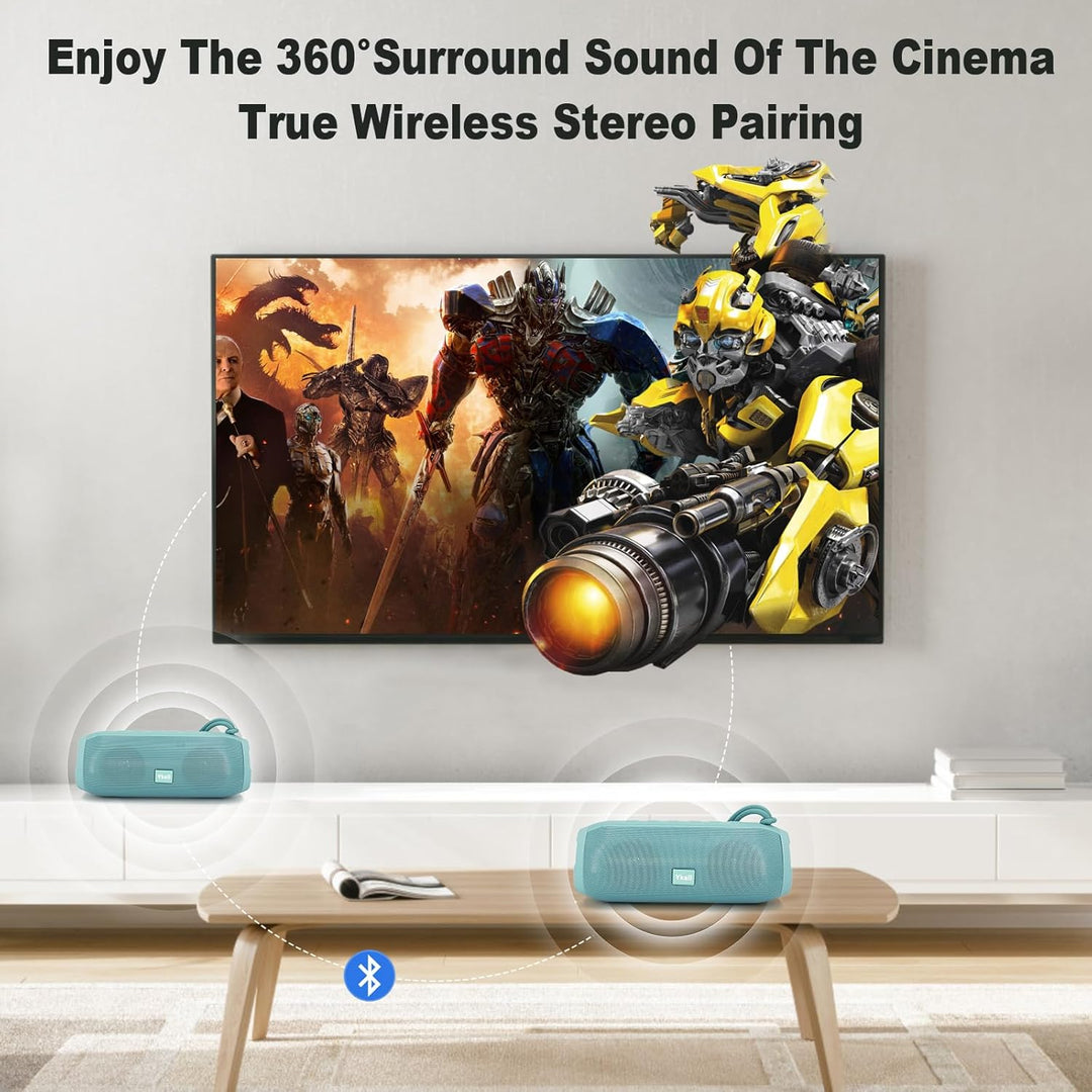 Ykall Bluetooth Lautsprecher 20W, LED Musikbox mit 360° HD Stereo Sound, IPX6 Wasserdicht, 36 Std. S