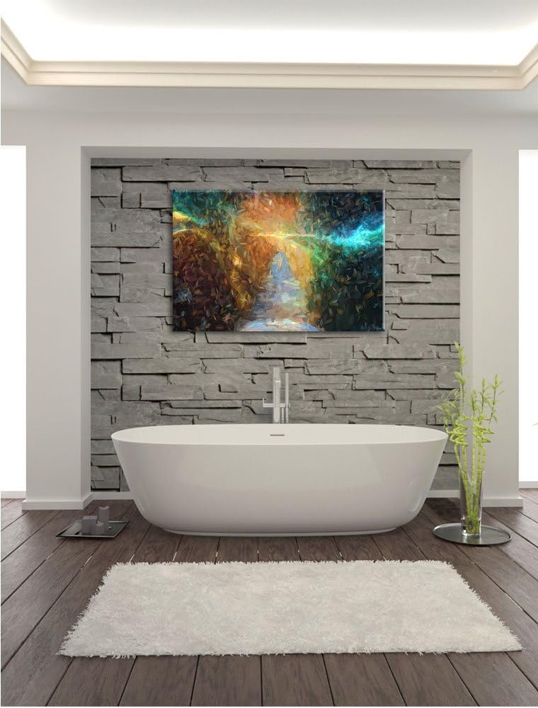 Pixxprint Treppe in die Galaxis als Leinwandbild/Grösse: 100x70 cm/Wandbild/Kunstdruck/fertig bespan