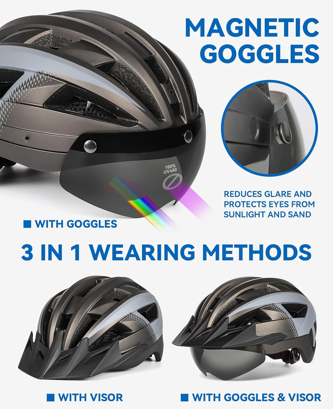 Fahrradhelm mit Visier für Herren Damen, Leichte Fahrradhelm mit Magnetischem Brille und USB-Aufladu