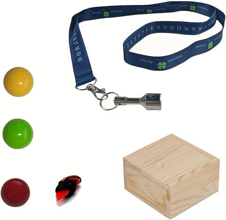 Magnetic Petanque Ball Pickup Set mit 3 Holz Boule Cochonnets Messlatte und Holzkasten,Blue Magnet A