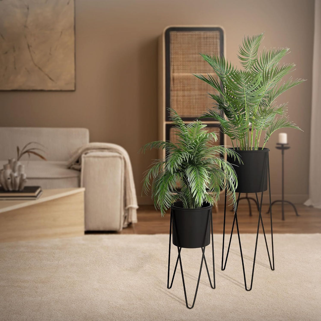 ML-Design Blumenständer 2er Set, Schwarz, 27x27x48,5 cm/35,5x34x75 cm, aus Stahl, Metallgestell Pfla
