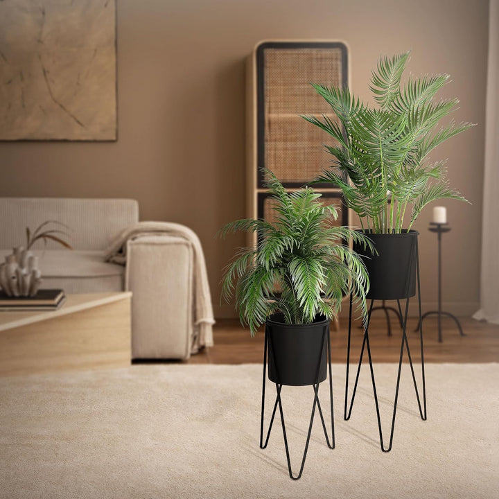 ML-Design Blumenständer 2er Set, Schwarz, 27x27x48,5 cm/35,5x34x75 cm, aus Stahl, Metallgestell Pfla