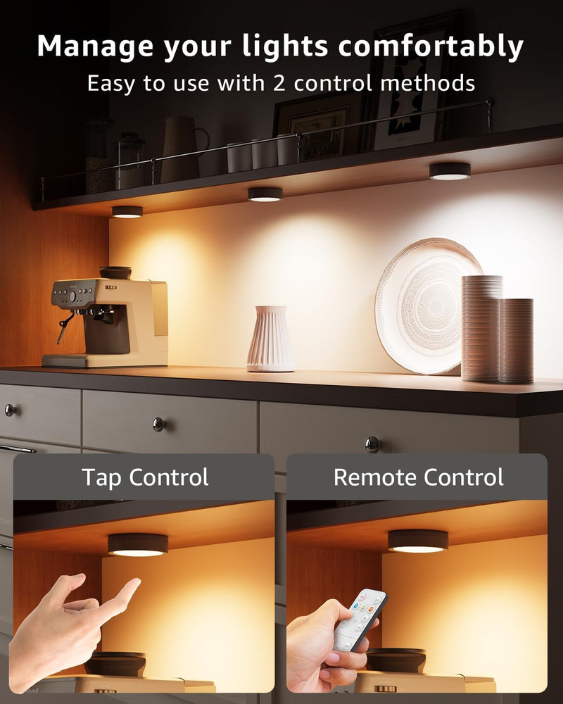 Dimmbar LED Spot mit Akku und Fernbedienung, Schwarz USB Aufladbar Vitrinenbeleuchtung Kabellos Magn