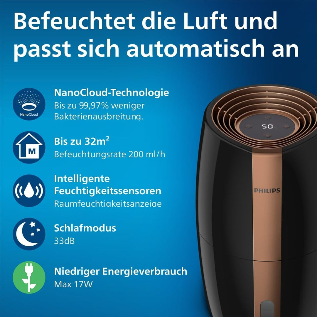 Philips Luftbefeuchter 2000 Serie HU2718/10 - Natürliche und hygienische Luftbefeuchtung durch nano-