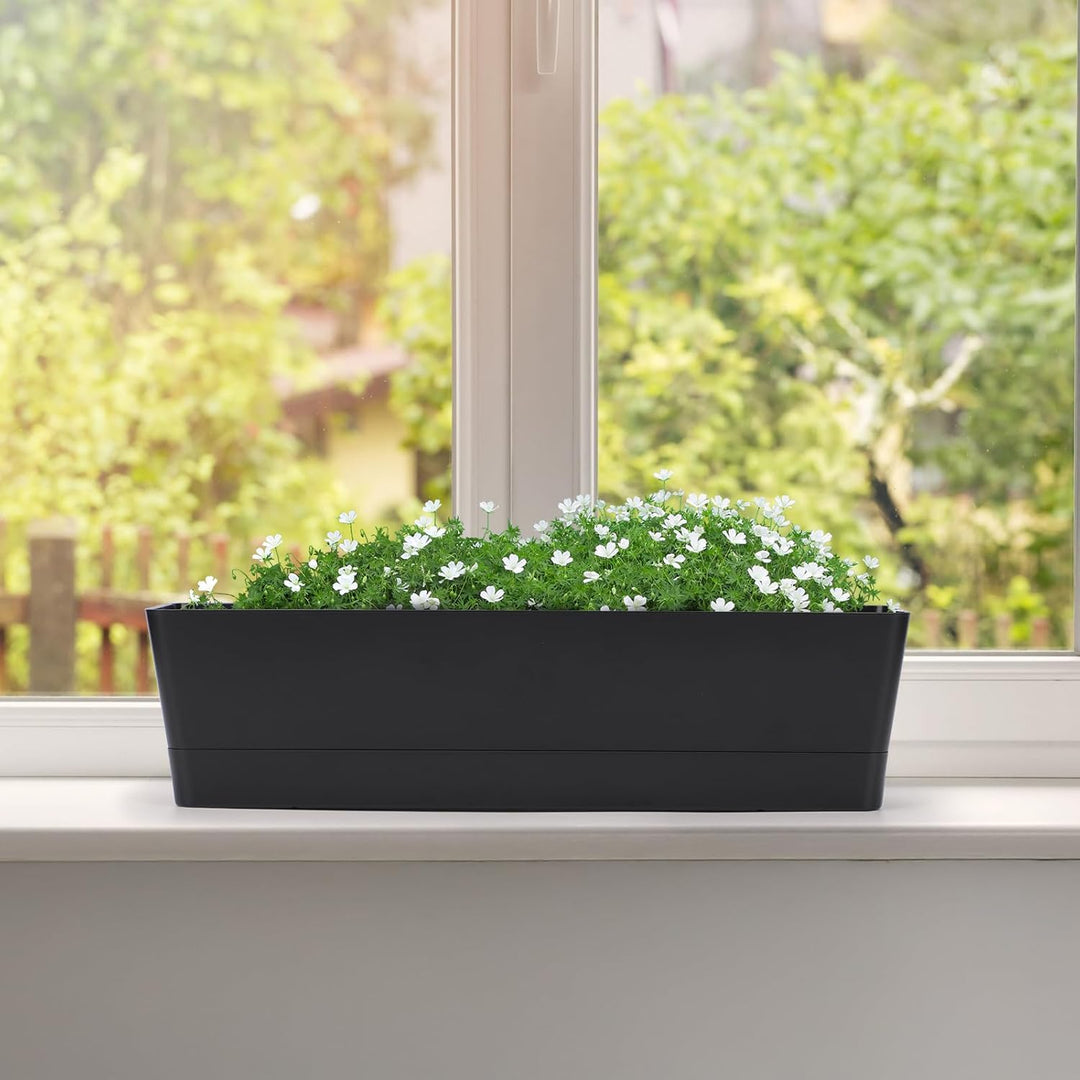 Greaner Blumenkästen für Fenster, 3 Stück, 40.6 x 9.6 cm, schwarz, rechteckige Pflanzgefässe mit Dra