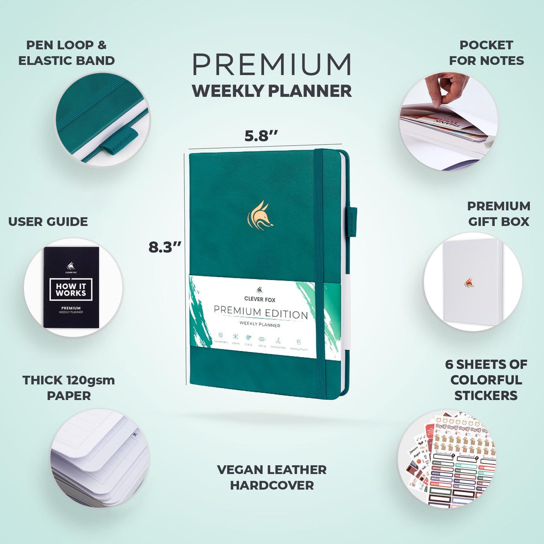 Clever Fox Planer Premium Edition - Luxuriöser Wochen &amp; Monatsplaner zur Produktivitätssteigerung un