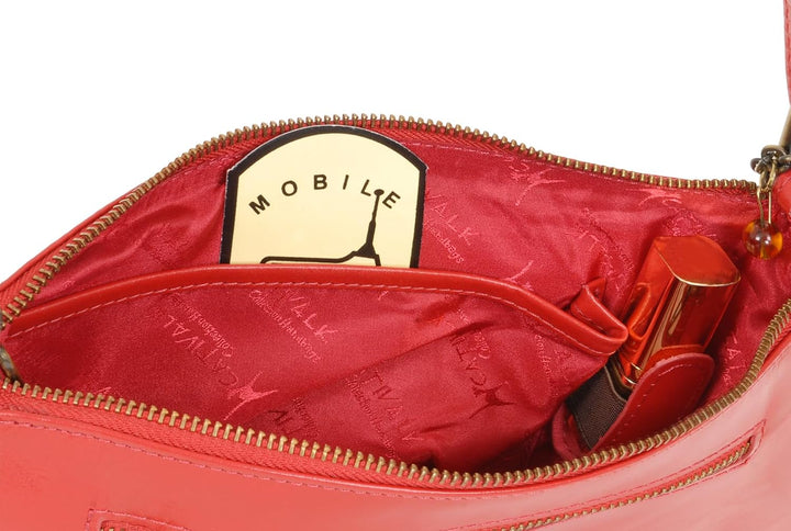 Catwalk Collection Handbags - Klein Damen Schultertasche - Henkeltasche - Leder mit Krokodilprägung