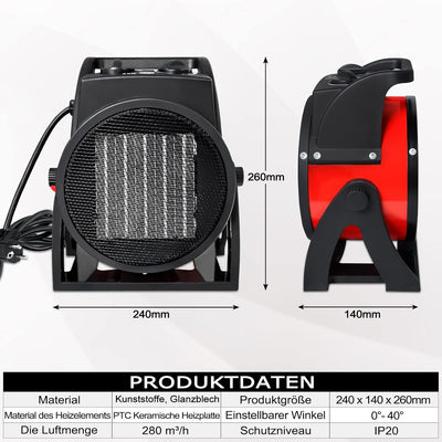 YRHome 3000W Keramik Heizgerät Heizlüfter Elektroheizer Heizer Schnellheizer Elektroheizgebläse Bauh