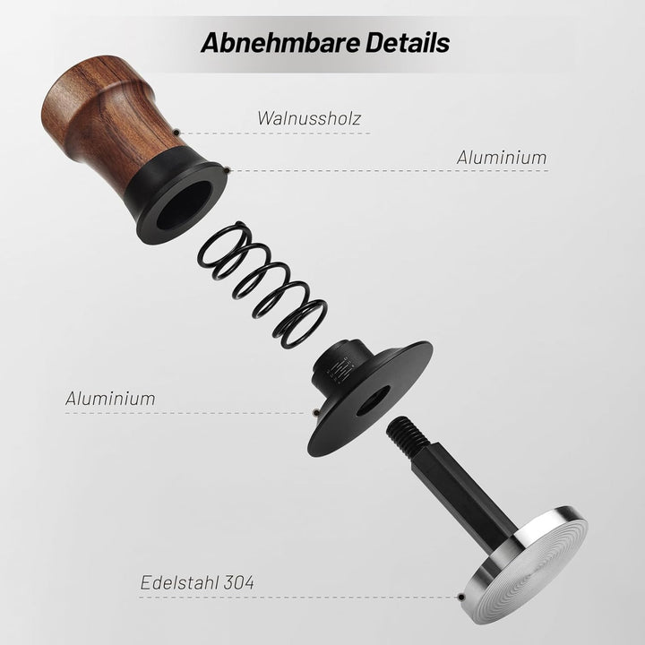 NOTSEK Tamper 51mm, Walnuss Espresso Tamper, Kaffee Tamper mit 304 Edelstahl Base für Siebträger Bar