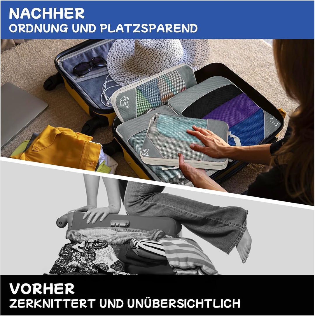 5-teilig Kompressions Packwürfel Set für Reisen, Compression Packing Cube zur Organisation Ihres Rei