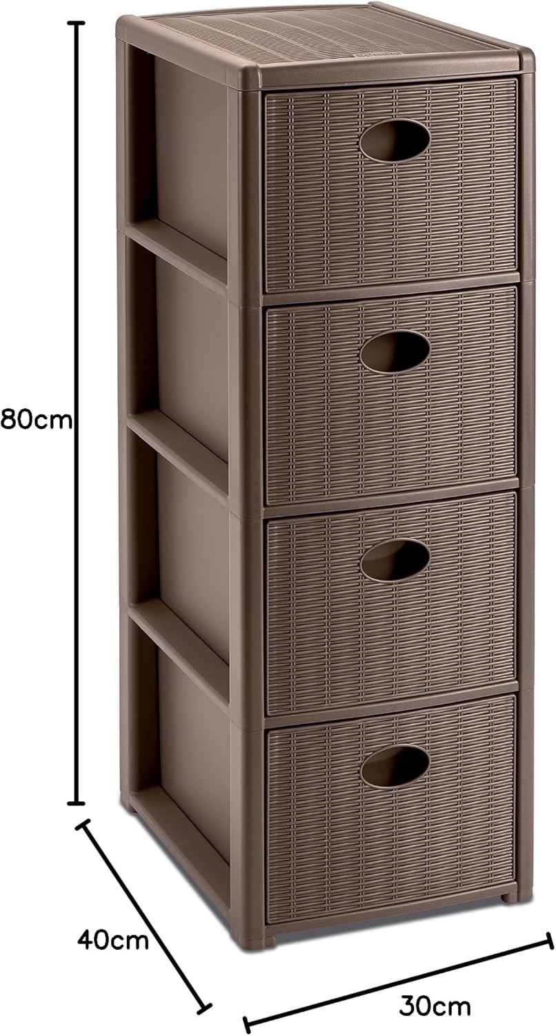Stefanplast STF882 Elegance Slim Schublade Platzsparend 4 Schubladen, Polypropylen, Taupe, cm 40x30x