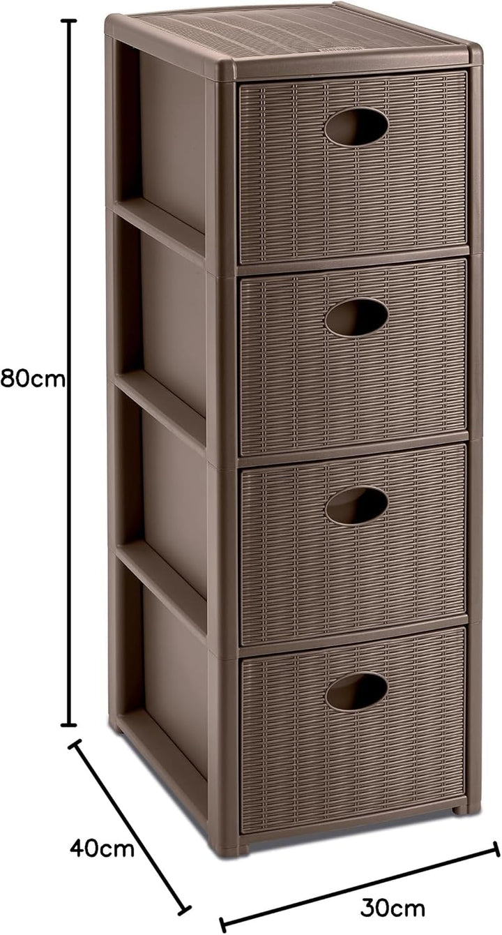 Stefanplast STF882 Elegance Slim Schublade Platzsparend 4 Schubladen, Polypropylen, Taupe, cm 40x30x