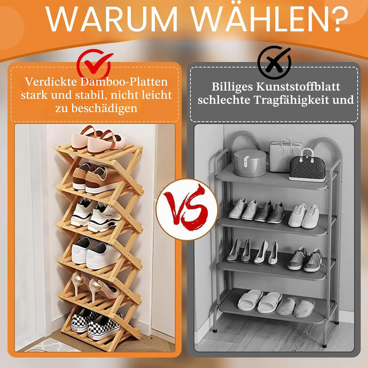 Kiss Me Faltbares Schuhregal, klein, vertikales Schuhregal aus Holz, kleines Schuhregal für engen Ra