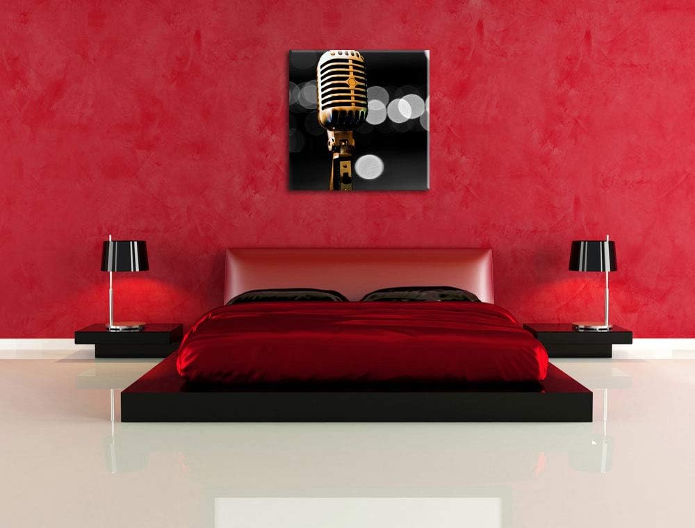 Pixxprint Retro Mikrofon als Leinwandbild/Grösse: 70x70 cm/Wandbild/Kunstdruck/fertig bespannt, 70x7