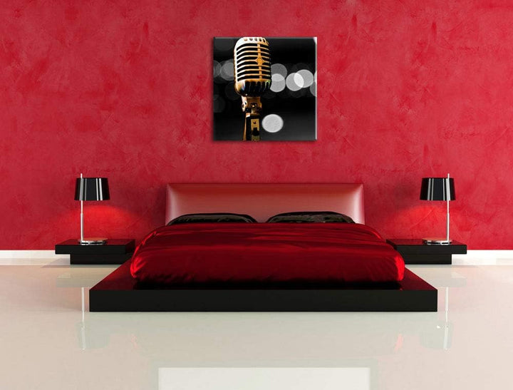 Pixxprint Retro Mikrofon als Leinwandbild/Grösse: 70x70 cm/Wandbild/Kunstdruck/fertig bespannt, 70x7