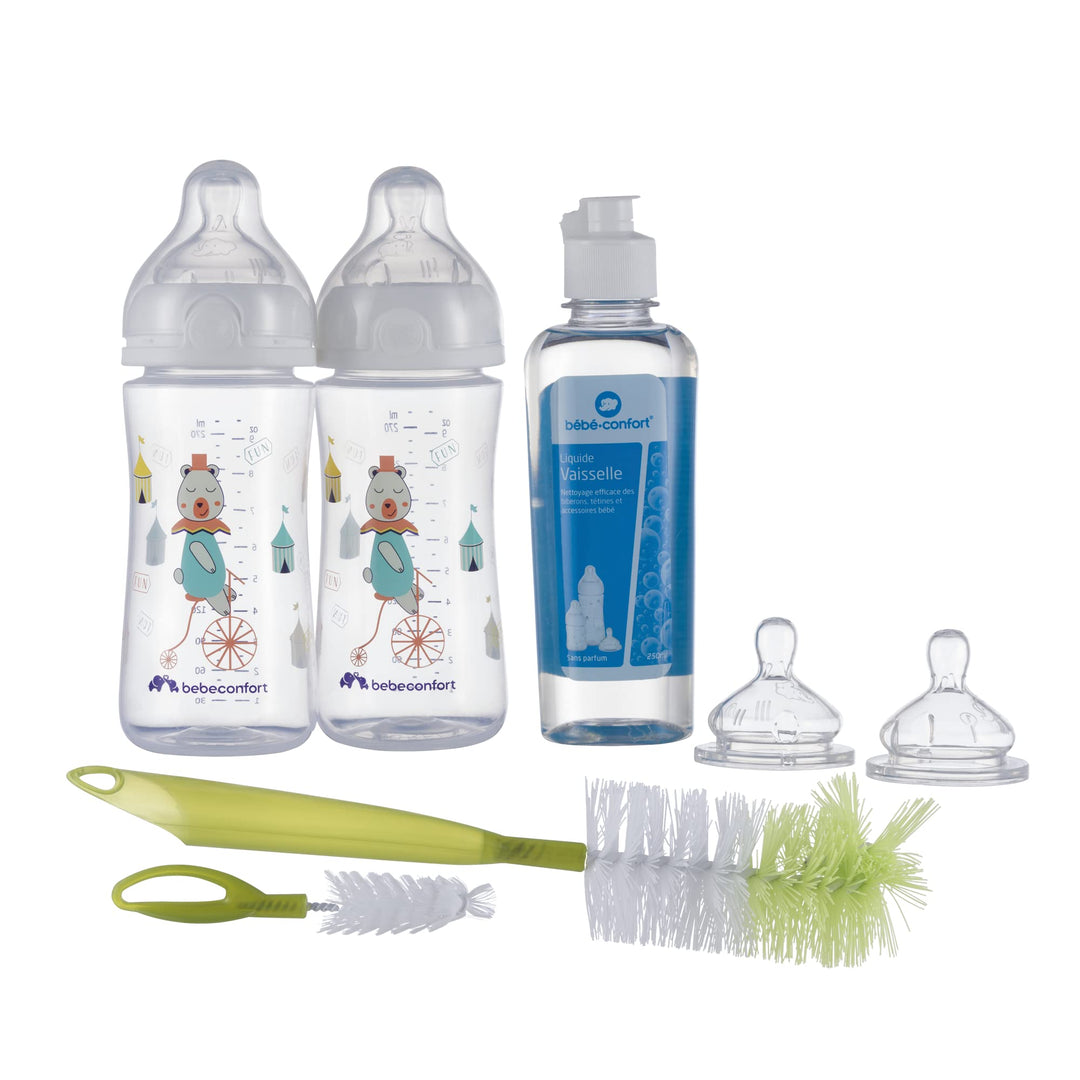 Bebeconfort Emotion Geburtsset, inklusive Babyflaschen Geschenkset 2 Babyflaschen 270 ml, 2 Sauger,