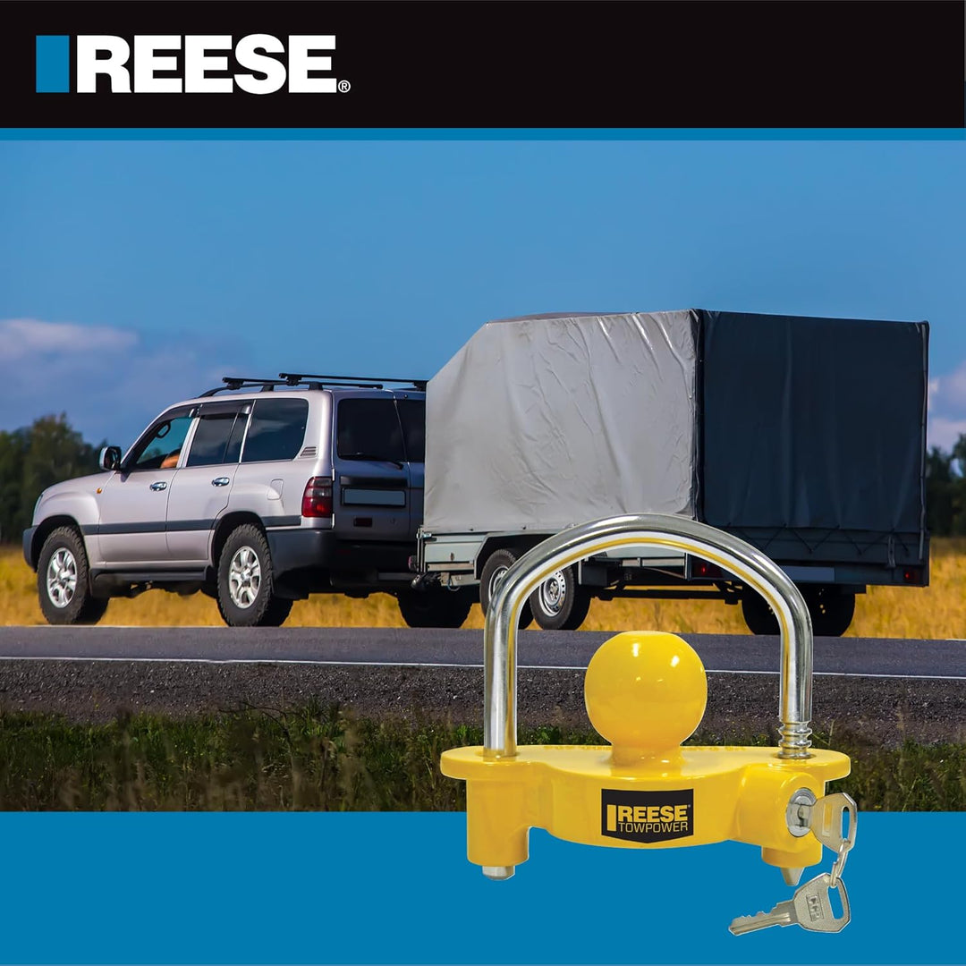 REESE Towpower 72783 Kupplungsschloss, verstellbare Aufbewahrungssicherheit, robuster Stahl, gelb un