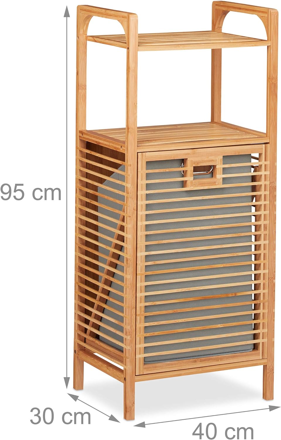Relaxdays Badregal mit Wäschekorb, herausnehmbare Faltbox aus Stoff, Regal aus Bambus, HBT 95 x 40 x