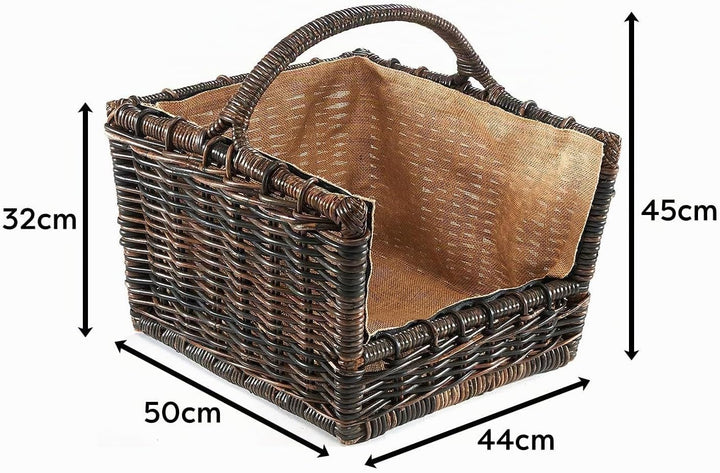 Kobolo Kaminholzkorb Holztrage Holzkorb für Kaminholz Rattan grau mit abnehmbarem Leinenstoff