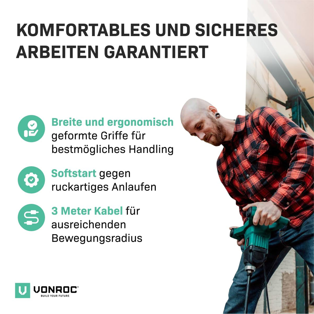 VONROC Farb- / Betonmischer 1200W - Soft Start - 3m Gummikabel - Inklusive Rührstab